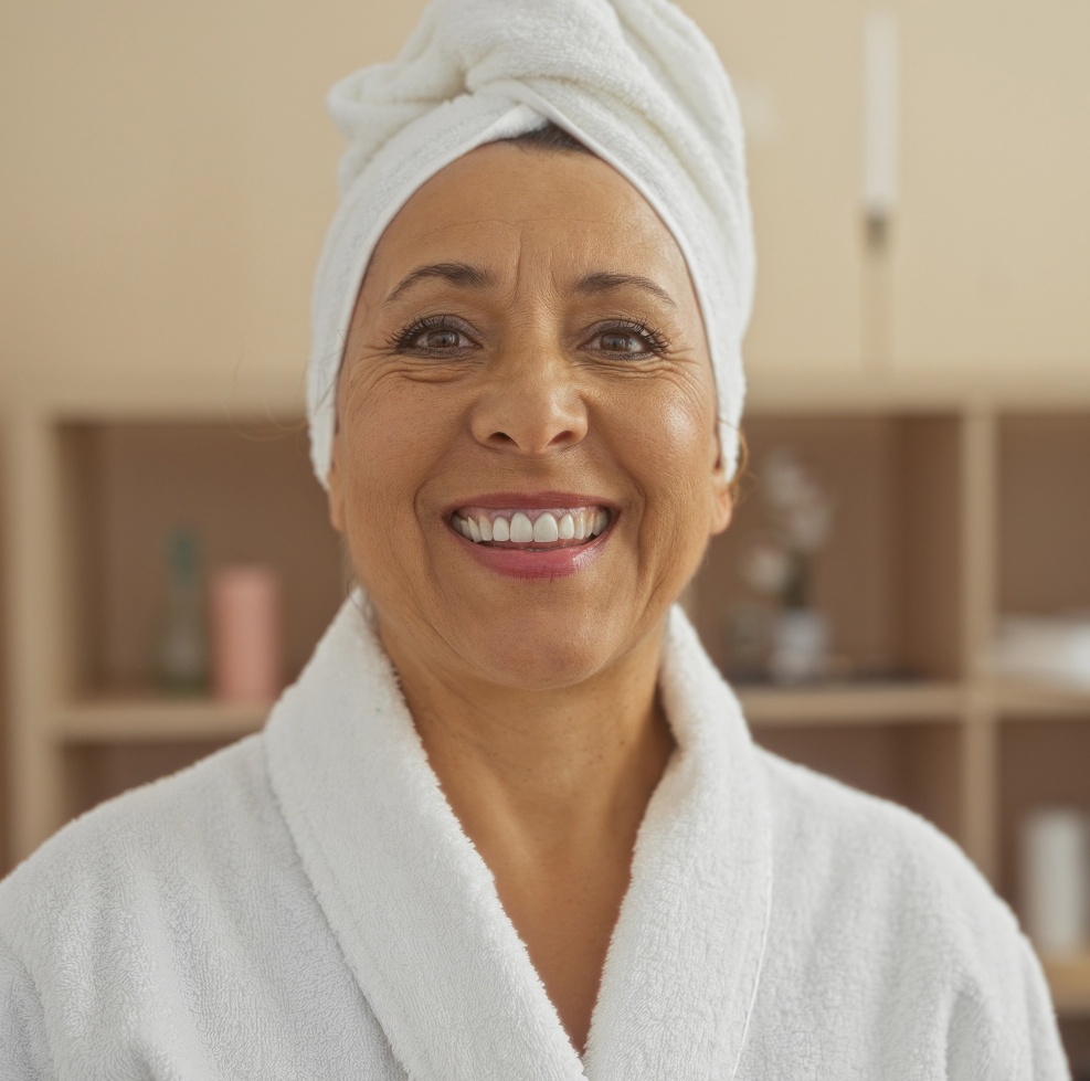 Middle aged woman smiling mana